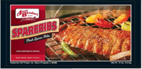 AUNT BESSIE'S EST. 1958 FINEST QUALITY MEATS SPARERIBS PORK SPARE RIBS GREAT APPETIZER OR ENTREE! Logo (USPTO, 02.10.2012)