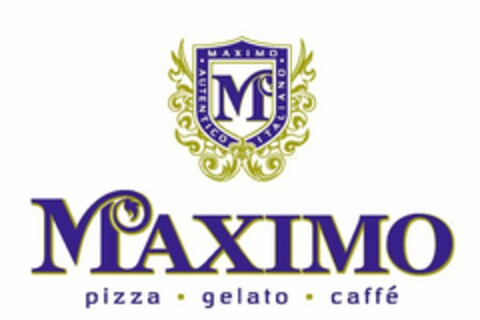 M MAXIMO · AUTENTICO · ITALIANO MAXIMO PIZZA · GELATO · CAFFÉ Logo (USPTO, 17.06.2009)