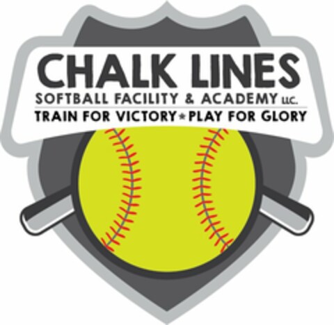 CHALK LINES SOFTBALL FACILITY & ACADEMYLLC. TRAIN FOR VICTORY PLAY FOR GLORY Logo (USPTO, 08/04/2016)