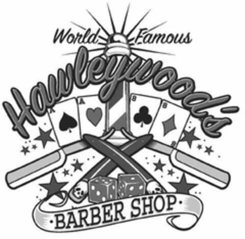 WORLD FAMOUS HAWLEYWOOD'S BARBER SHOP Logo (USPTO, 28.08.2020)