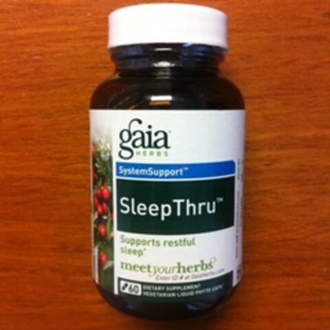 GAIA HERBS SYSTEM SUPPORT SLEEP THRU SUPPORTS RESTFUL SLEEP MEETYOURHERBS Logo (USPTO, 12/10/2013)