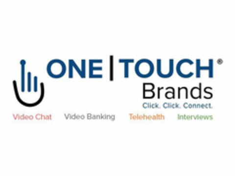 ONE TOUCH BRANDS CLICK. CLICK. CONNECT. VIDEO CHAT VIDEO BANKING TELEHEALTH INTERVIEWS Logo (USPTO, 06/24/2020)