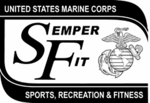 UNITED STATES MARINE CORPS SEMPER FIT SPORTS, RECREATION & FITNESS Logo (USPTO, 23.02.2016)