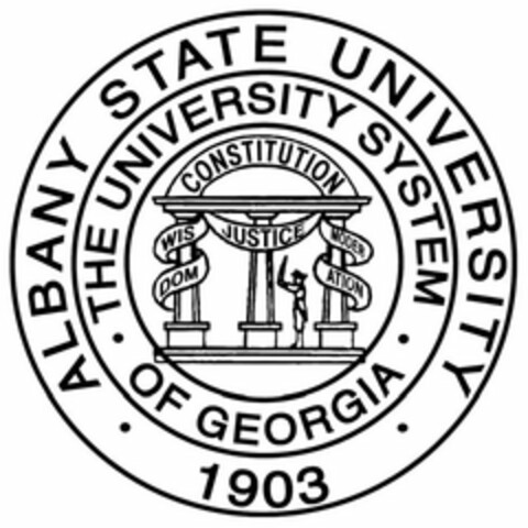 ALBANY STATE UNIVERSITY 1903 THE UNIVERSITY SYSTEM OF GEORGIA CONSTITUTION WISDOM JUSTICE MODERATION Logo (USPTO, 02/07/2019)