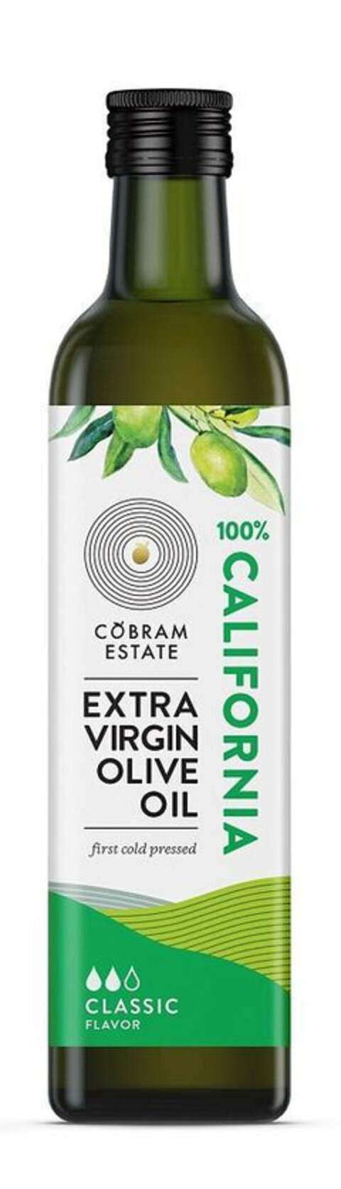 COBRAM ESTATE EXTRA VIRGIN OLIVE OIL FIRST COLD PRESSED 100% CALIFORNIA CLASSIC FLAVOR Logo (USPTO, 20.06.2019)