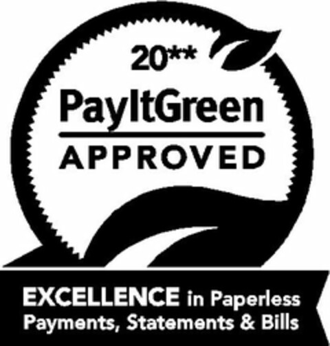 PAYITGREEN APPROVED EXCELLENCE IN PAPERLESS PAYMENTS, STATEMENTS & BILLS Logo (USPTO, 04/16/2012)