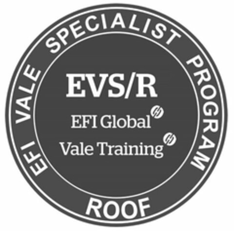 EFI VALE SPECIALIST PROGRAM ROOF EVS/R EFI GLOBAL VALE TRAINING Logo (USPTO, 08/17/2016)