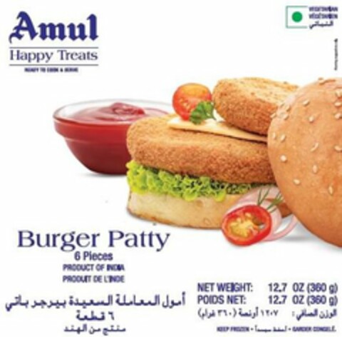 AMUL HAPPY TREATS READY TO COOK & SERVE BURGER PATTY Logo (USPTO, 17.01.2020)