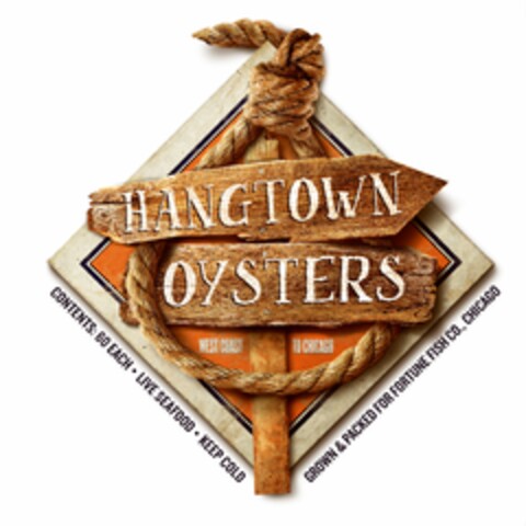 HANGTOWN OYSTERS WEST COAST TO CHICAGO CONTENTS: 60 EACH · LIVE SEAFOOD · KEEP COLD GROWN & PACKAGED FOR FUTURE FISH CO., CHICAGO Logo (USPTO, 08/23/2016)