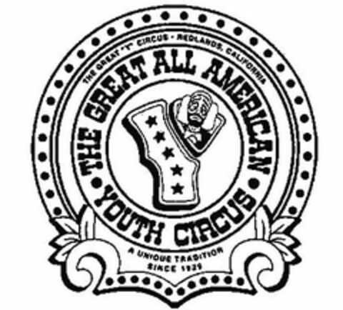 Y THE GREAT ALL AMERICAN YOUTH CIRCUS THE GREAT "Y" CIRCUS REDLANDS, CALIFORNIA A UNIQUE TRADITION SINCE 1929 Logo (USPTO, 04/24/2017)