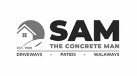 SAM THE CONCRETE MAN EST. 1989 DRIVEWAYS · PATIOS · WALKWAYS Logo (USPTO, 28.10.2019)