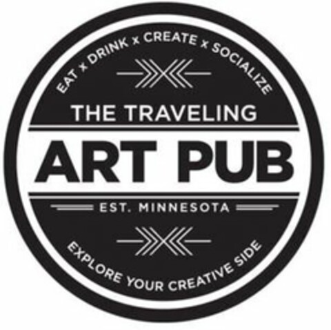 EAT X DRINK X CREATE X SOCIALIZE XX THE TRAVELING ART PUB EST. MINNESOTA EXPLORE XX YOUR CREATIVE SIDE Logo (USPTO, 31.01.2018)