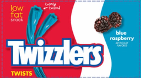 TWIZZLERS TWISTS LOW FAT SNACK TOTALLY TWISTED BLUE RASPBERRY AND ARTIFICIALLY FLAVORED Logo (USPTO, 01/18/2011)