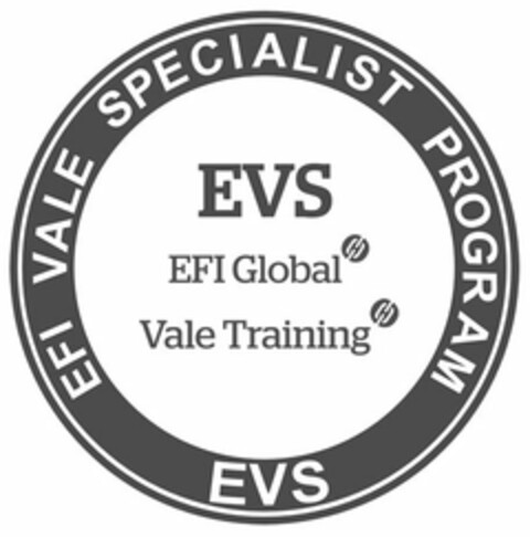 EFI VALE SPECIALIST PROGRAM EVS EVS EFIGLOBAL VALE TRAINING Logo (USPTO, 17.08.2016)