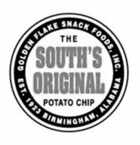 THE SOUTH'S ORIGINAL POTATO CHIP GOLDEN FLAKE SNACK FOODS, INC. EST. 1923 BIRMINGHAM, ALABAMA Logo (USPTO, 15.10.2014)