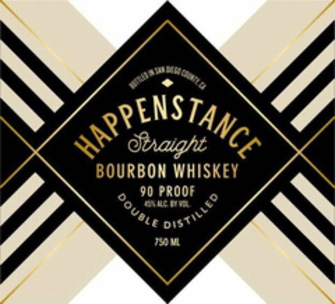 BOTTLED IN SAN DIEGO COUNTY, CA HAPPENSTANCE STRAIGHT BOURBON WHISKEY 90 PROOF 45% ALC. BY VOL. DOUBLE DISTILLED 750 ML Logo (USPTO, 24.10.2019)