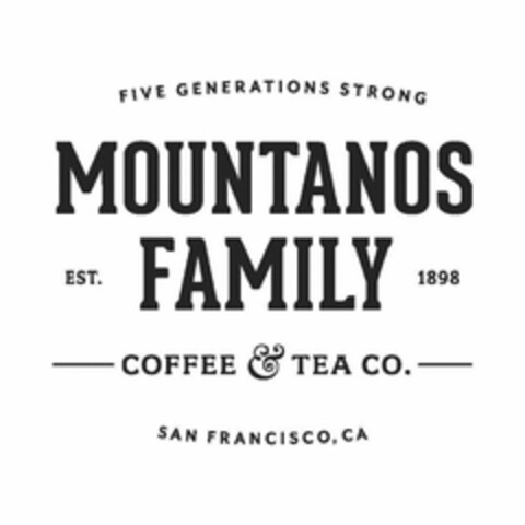 FIVE GENERATIONS STRONG MOUNTANOS FAMILY COFFEE & TEA CO. SAN FRANCISCO, CA EST. 1898 Logo (USPTO, 05.11.2013)