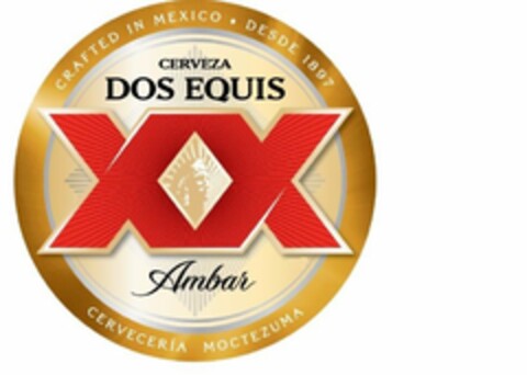 CRAFTED IN MEXICO · DESDE 1897 CERVEZA DOS EQUIS XX AMBAR CERVECERIA MOCTEZUMA Logo (USPTO, 11/03/2016)