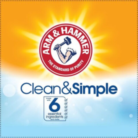 ARM & HAMMER THE STANDARD OF PURITY CLEAN&SIMPLE MADE WITH 6 ESSENTIAL INGREDIENTS AND WATER Logo (USPTO, 25.11.2019)