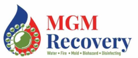 MGM RECOVERY WATER · FIRE · MOLD · BIOHAZARD · DISINFECTING Logo (USPTO, 22.07.2020)