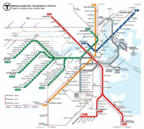 T MASSACHUSETTS BAY TRANSPORTATION AUTHORITY RAPID TRANSIT/KEY BUS ROUTES MAP Logo (USPTO, 29.03.2019)