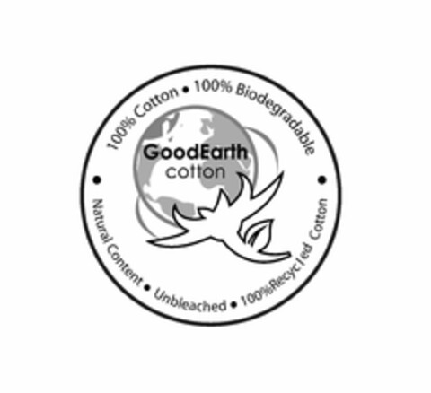 GOODEARTH COTTON · 100% COTTON · 100% BIODEGRADABLE · NATURAL CONTENT · UNBLEACHED · 100% RECYCLED COTTON Logo (USPTO, 19.12.2019)