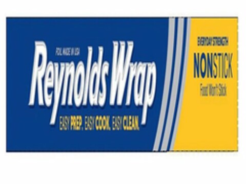 FOIL MADE IN USA REYNOLDS WRAP EASY PREP. EASY COOK. EASY CLEAN. EVERYDAY STRENGTH NONSTICK FOOD WON'T STICK Logo (USPTO, 08/06/2020)