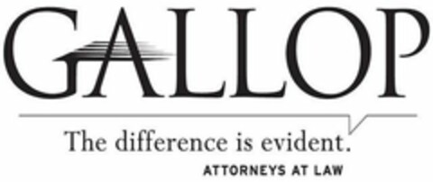 GALLOP THE DIFFERENCE IS EVIDENT. ATTORNEYS AT LAW Logo (USPTO, 12.07.2011)