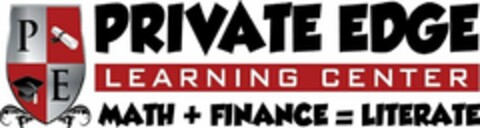 P E PRIVATE EDGE LEARNING CENTER MATH +FINANCE = LITERATE Logo (USPTO, 08.02.2016)