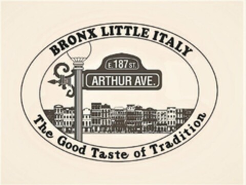 BRONX LITTLE ITALY E. 187 ST ARTHUR AVENUE THE GOOD TASTE OF TRADITION Logo (USPTO, 03/27/2018)