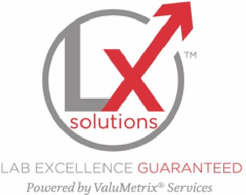 LX SOLUTIONS LAB EXCELLENCE GUARANTEED POWERED BY VALUMETRIX SERVICES Logo (USPTO, 05.03.2013)