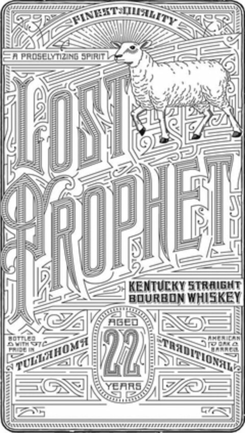 LOST PROPHET FINEST QUALITY A PROSELYTIZING SPIRIT KENTUCKY STRAIGHT BOURBON WHISKEY BOTTLED WITH PRIDE IN TULLAHOMA AGED 22 YEARS IN TRADITIONAL AMERICAN OAK BARRELS Logo (USPTO, 09.09.2014)