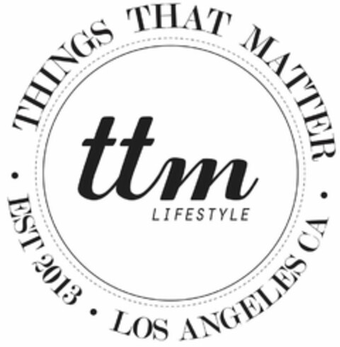 TTM LIFESTYLE THINGS THAT MATTER · EST 2013 · LOS ANGELES CA · Logo (USPTO, 14.08.2018)