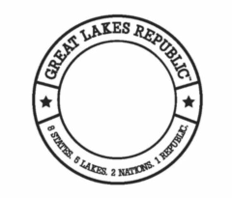 GREAT LAKES REPUBLIC 8 STATES 5 LAKES 2 NATIONS 1 REPUBLIC Logo (USPTO, 08/22/2014)