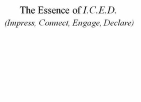 THE ESSENCE OF I.C.E.D. (IMPRESS, CONNECT, ENGAGE, DECLARE) Logo (USPTO, 12/14/2017)