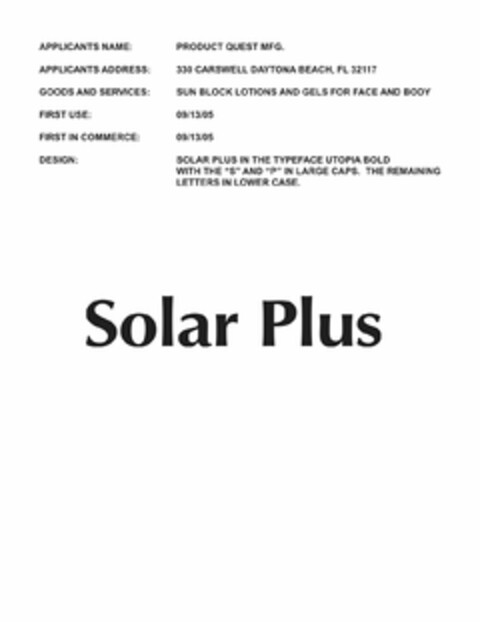 SOLAR PLUS Logo (USPTO, 13.09.2010)