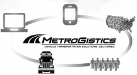 M METROGISTICS VEHICLE TRANSPORTATION SOLUTIONS. DELIVERED. Logo (USPTO, 03.12.2013)