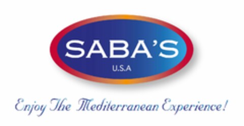 SABA'S U.S.A ENJOY THE MEDITERRANEAN EXPERIENCE! Logo (USPTO, 02/27/2014)