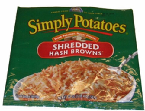 FRESH FROM CRYSTAL FARMS TO YOUR TABLE, SIMPLY POTATOES, FRESH POTATOES. NEVER FROZEN. SHREDDED HASH BROWNS Logo (USPTO, 22.02.2010)