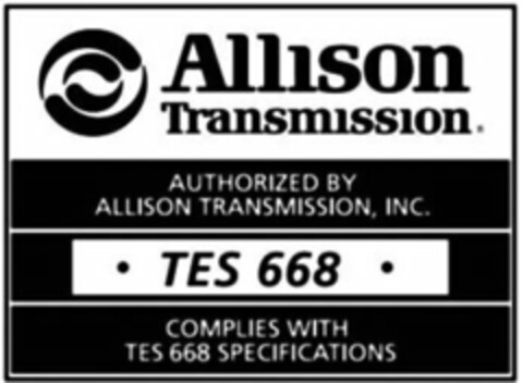 ALLISON TRANSMISSION AUTHORIZED / BY ALLISON TRANSMISSION, INC. TES 668 COMPLIES WITH TES 668 SPECIFICATIONS Logo (USPTO, 30.11.2018)