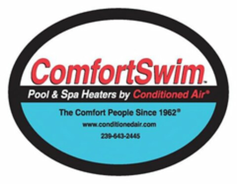 COMFORT SWIM POOL & SPA HEATERS BY CONDITIONED AIR THE COMFORT PEOPLE SINCE 1962 WWW.CONDITIONEDAIR.COM Logo (USPTO, 20.10.2009)