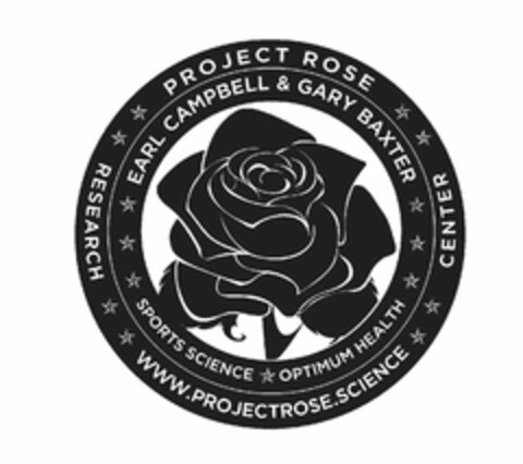 PROJECT ROSE EARL CAMPBELL & GARY BAXTER SPORTS SCIENCE OPTIMUM HEALTH RESEARCH CENTER WWW.PROJECTROSE.SCIENCE Logo (USPTO, 20.10.2015)