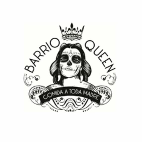 BARRIO QUEEN COMIDA A TODA MADRE Logo (USPTO, 12/12/2011)