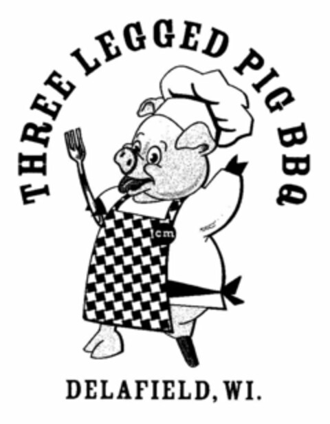 THREE LEGGED PIG BBQ CM DELAFIELD, WI. Logo (USPTO, 09/27/2011)