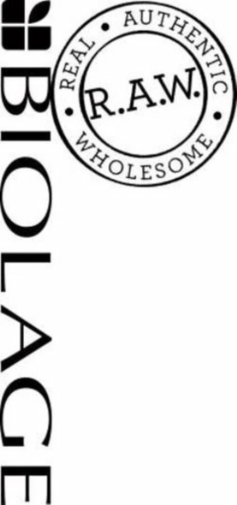 BIOLAGE · REAL · AUTHENTIC · WHOLESOME R.A.W. Logo (USPTO, 06/15/2016)