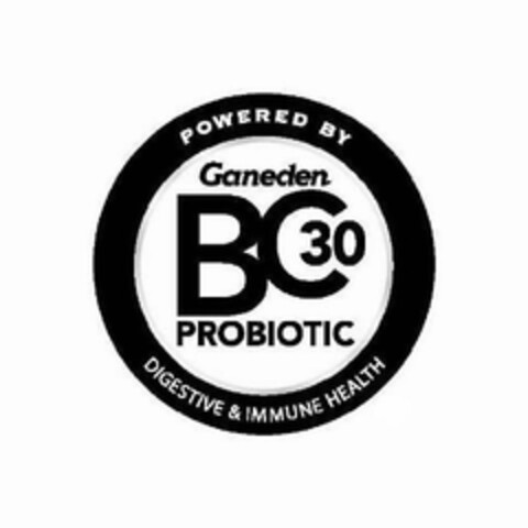 POWERED BY GANEDEN BC30 PROBIOTIC DIGESTIVE & IMMUNE HEALTH Logo (USPTO, 20.03.2014)