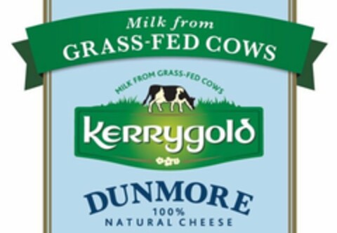 MILK FROM GRASS-FED COWS MILK FROM GRASS-FED COWS KERRYGOLD DUNMORE 100% NATURAL CHEESE Logo (USPTO, 07.06.2017)