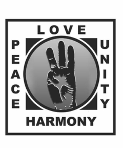 LOVE UNITY HARMONY PEACE Logo (USPTO, 03/28/2019)