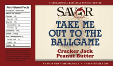 A SENSATIONAL BASE BALL PEANUT BUTTER SAVOR NEW YORK TAKE ME OUT TO THE BALLGAME CRACKER JACK PEANUT BUTTER A SAVOR NEW YORK PRODUCT THATNYSTORE.COM Logo (USPTO, 17.12.2012)