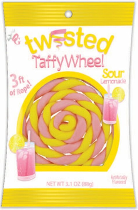 OG TWISTED TAFFY WHEEL 3FT OF ROPE! SOUR LEMONADE NET WT 3.1 OZ (88G) ARTIFICALLY FLAVORED Logo (USPTO, 21.06.2017)